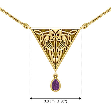 Celtic Knotwork Bird Solid Yellow Gold Necklace With Gemstone GTN053